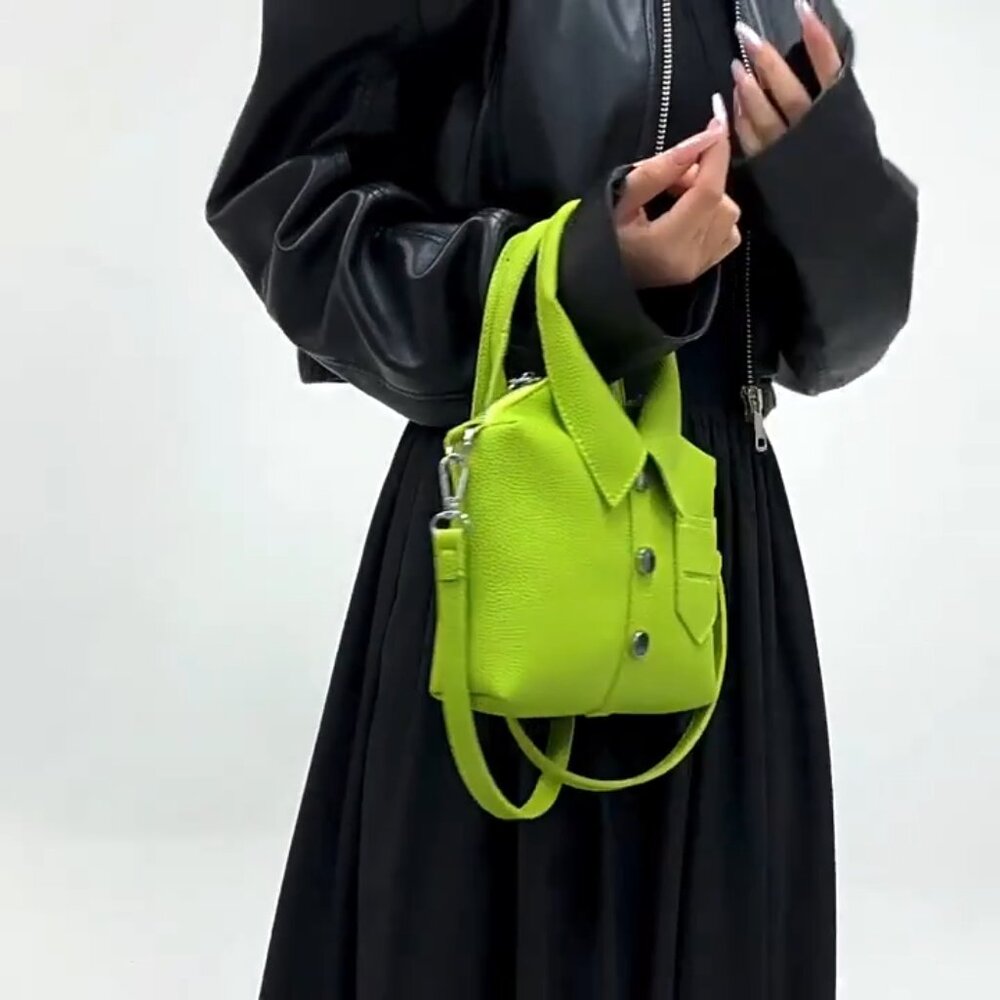 Green Trendy Stylish Shirt-Inspired Handbag or Shoulder Bag w/ Adjustable Strap - Picture 4 of 8